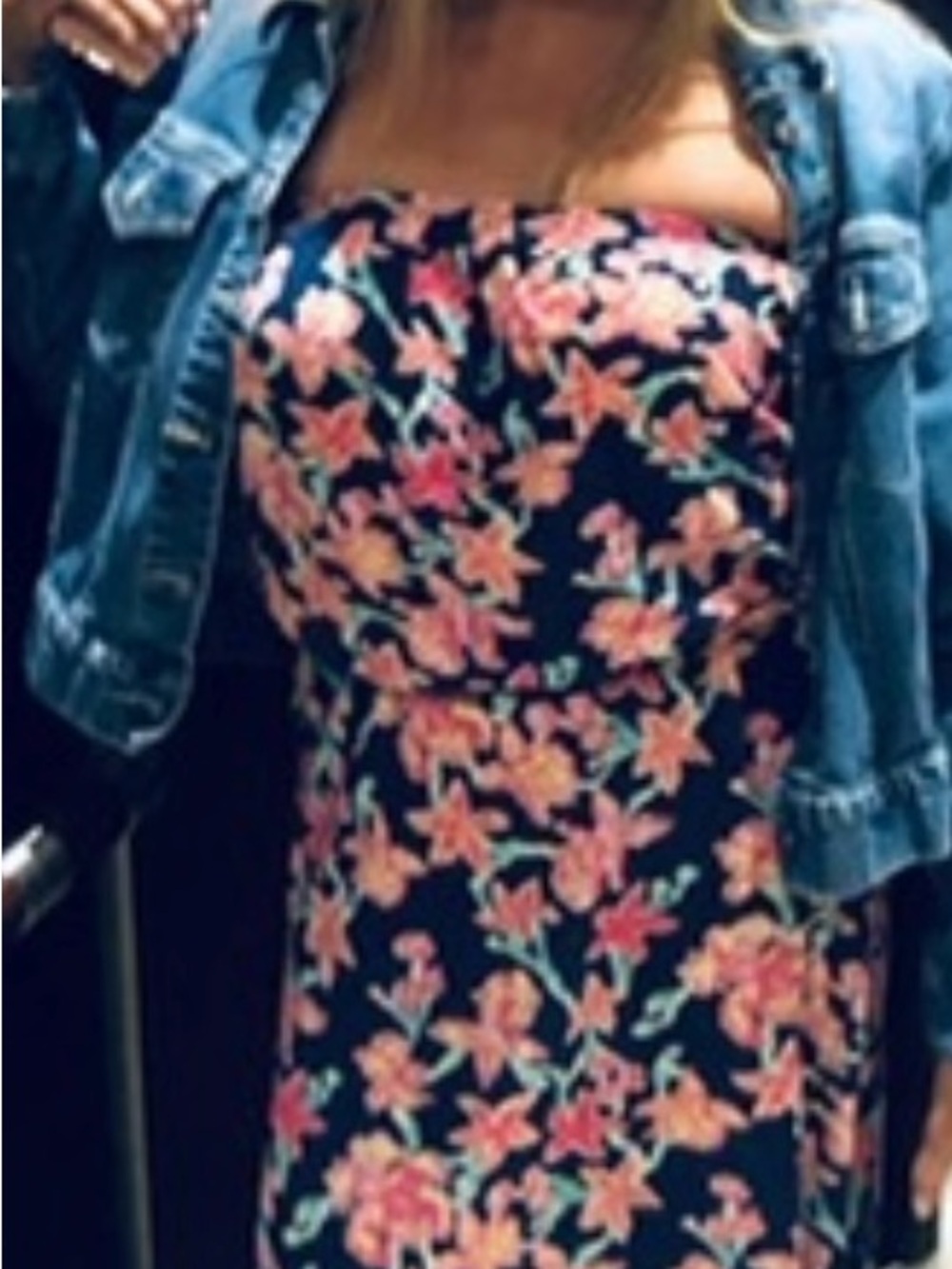 Lilly Pulitzer Navy Strapless Floral Maxi Dress with Pink and Green Flowers
